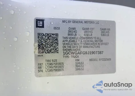 2018 Chevrolet Express 2500 Work Van from USA, damaged, VIN 1GCWGAFG9J1907387